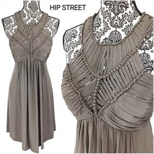 MUSE Silk Peau de Soie Halter Empire Waist Goddess Strap & Gather Party Dress 8